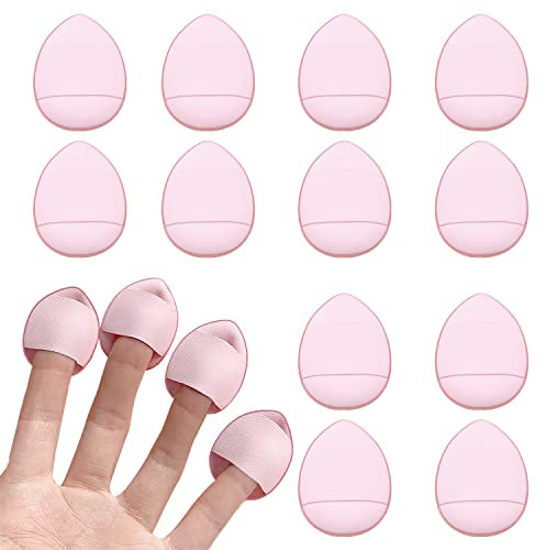 12 Pieces Finger Powder Puff Makeup Mini Powder Puff Soft Powder Puff for Foundation Concealer Cosmetic Foundation Sponge Mineral Powder Wet Dry Makeup Tool (Pink)