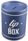 Spardose - Tip Box - Runde Eindrückdeckeldose mit Sparschlitz aus elektrolytischem Weißblech - schwer und standfest - Bedruckung: weiß - Ø 10,1 x 12,7cm