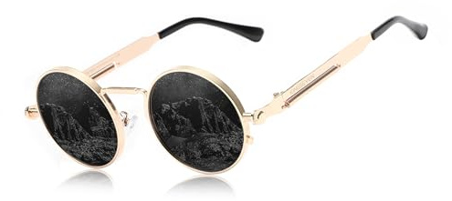 KINGSEVEN Hohe Qualität Gothic Steampunk Sonnenbrille Polarisierte Männer Frauen Marke Designer Vintage Runde Metallrahmen Sonnenbrille (Gold Grau)