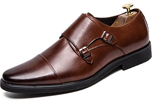 Zaylee Zapatos con hebilla para hombre, clásicos, vintage, de noche, de piel, con punta puntiaguda, EU41, marrón