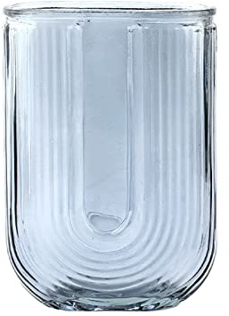 Vintage Ribbad Glasvas, Genomskinlig Glasvas, Modern Vas, Räfflad Glasvas, Mittpunktsvas för Blommor, Dekorativ Vas för Vardagsrum, Matbord, Entré, Bokhylla, Kontor, Bröllop(En grå)
