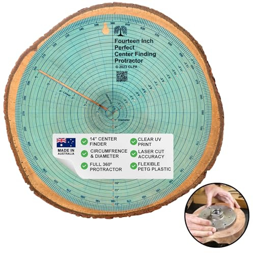 CLPA Herramienta para centrar círculos de 14 — Buscador de centros redondos para torneado de madera | Transportador, creador de círculos y buscador de centros para espigas | PETG transparente