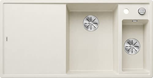 BLANCO AXIA III 6 S | Granitspüle aus SILGRANIT softweiß | Einbauart: Einbau von Oben | Hauptbecken rechts | mit Holzschneidbrett | für 60 cm breite Unterschränke | Verschiebbares Schneidbrett