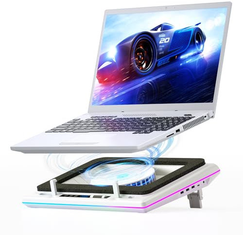 llano RGB Gaming Laptop Kühler Kühlpad mit Touch-Bedienung stufenloser Geschwindigkeit &14cm Extra-groß Leistungsstarkem Turboventilator Dichtungsschaum 3-Port-USB-Hub von 38–48cm Notebook(Weiß)