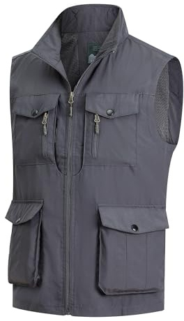 MeiLayM Gilet da Pesca da Uomo Senza Maniche Gilet Multi-Tasche All'aperto Gilet Leggero Traspirante Casual Giacca Asciugatura rapida Gilet da Campeggio Fotografia Gilet Grigio,M
