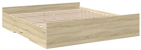 vidaXL Sängram med lådor sonoma-ek 200x200 cm konstruerat trä, säng, förvaringssäng, dubbelsängram, dubbelsäng, sovrumsmöbler, sängbotten