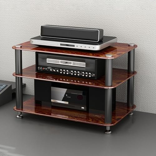 Meuble stéréo Meuble TV d'angle/armoire audio en verre trempé, Étagère pour tourne-disques, amplificateurs et médias, Etagère pour matériel électronique/ bibliothèque pour salle d'étude(Brown,3 Layers