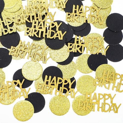 Lusofie 200 Stück Geburtstags Konfetti Happy Birthday Tischdeko Geburtstag Deko Confetti Gold Schwarz Glitzer Tisch Weinglas Party Dekorationen Streudeko Konfetti Deko (2 Zoll & 1 Zoll)