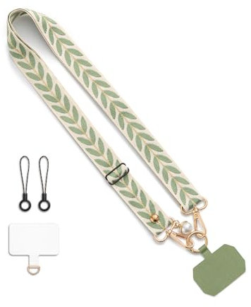 CHUQING Correa Movil Colgar Cordon Cinta Movil Cordón para el Teléfono Cuerda Colgante Universal Móvil Correa Llaves 2,5 x 62 cm Verde Salvia