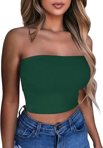 Débardeur d'été sans bretelles pour femme - Sans manches - Coupe ajustée, vert, XL