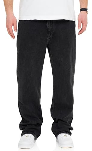 behype. Herren Jeans Loose-Fit Jeanshose 100% Baumwolle Denim Baggy Hose Used Look Men's DC_JN-248-Washed Black-W36