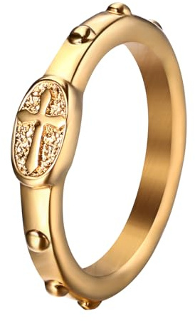 Flongo Anello da Donna con Croce in Oro: Classico Anello Rosario con Croce Elevata, Anello di Fede Cristiano, Gioiello Amuleto Regalo per Donne, 8(P1/2), Acciaio inossidabile