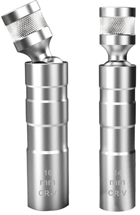 Bbtcxjs 2 Pcs 14mm 16mm Spark Plug Socket, 3/8 Inch 12 Point Universal Joint Thin Wall Magnetic Spark Plug Socket Set Wrench Removal Tool for Car Repair(14mm & 16mm)