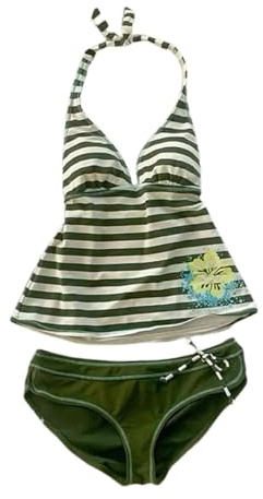 Y2k 2-delad randig strand bikini set sommar blommigt tryck halterneck baddräkt set strand badkläder 2000-tals estetiska streetwear