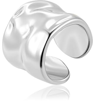 ALEXCRAFT Anillos Mujer Plata Ajustables 18mm Chunky Anillos Ajustables Acero Inoxidable Anillo Hombre Plata