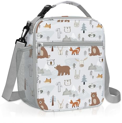 Clastyle Bolsa Termica Porta Alimentos Infantil Animales Selva Bolsa Almuerzo Bebe Pequeña Portátil Bolsa Comida Niños para Escolar Picnic,Gris