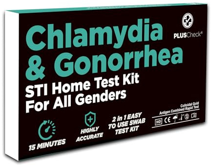 PlusCheck Home Kit test STI per clamidia e gonorrea - Test di salute sessuale accurato e facile da usare | per uso maschile o femminile | Include guida video