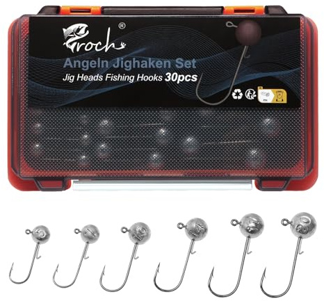 Juego de 30 anzuelos de pesca con anzuelos afilados para peces de goma, varios pesos, adecuados para agua dulce y salada, ideal para percas, luciopercas y peces depredadores (5 g - 20 g)