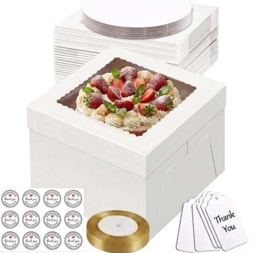 Fukmory 5 juegos de Cajas para Tartas, 25,4 x 25,4 x 20,3 cm