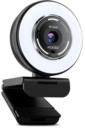 NexiGo N680E Pro, Webcam streaming 4K UHD con luce ad anello, autofocus PDAF, 1080P@60FPS, 2 microfoni con cancellazione del rumore, copertura per la privacy