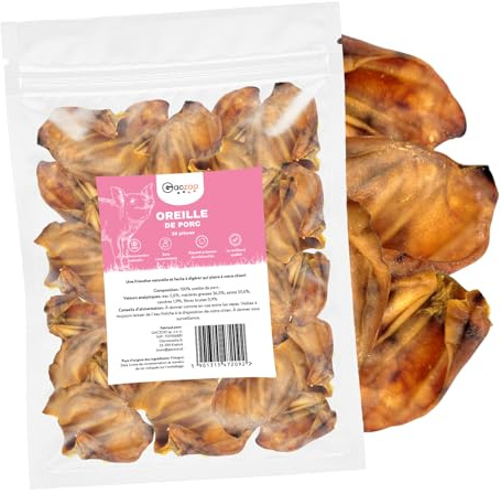 Gaczoo Oreilles de Porc pour Chien – Friandises pour Chien – 100% Naturels sans conservateurs ni additifs – Hygiène Dentaire, Réduction du Stress – Source collagène et protéines – 20 Pièces