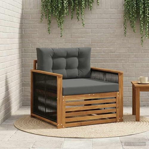 sephironlbb Divano centrale per esterni in legno di acacia massiccio con imbottitura resistente alle intemperie, gruppo di sedute modulare per terrazza, balcone e giardino d'inverno, divano lounge con