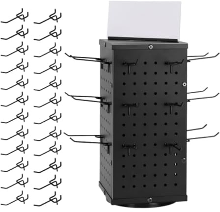 LDDIFHWW Présentoir Bijoux Rotatif Métal Pegboard Support Organisateur Collier Bracelet avec 24 Crochets Compact Espace Fonction Rotative Convient pour
