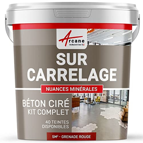 Béton ciré sur carrelage, cuisine, salle de bain, mural, sol, plan de travail, revêtement décoratif douche en kit - 5 m² (en 2 couches) Grenade Rouge - ARCANE INDUSTRIES
