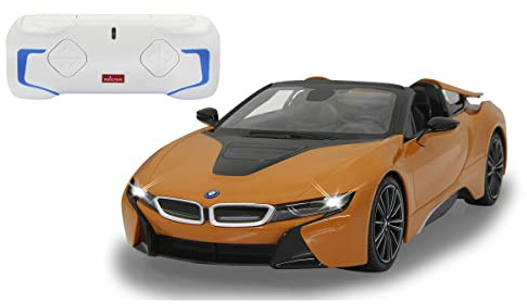 JAMARA 405183 BMW I8 Roadster 1:12 orange 2,4GHz-offiziell lizenziert, bis zu 1 Stunde Fahrzeit bei ca. 11 Kmh, perfekt nachgebildete Details, hochwertige Verarbeitung