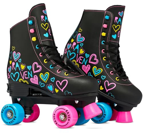 RAVEN Rollschuhe Roller Skates für Kinder Erwachsene Mädchen Damen verstellbar (Trista Black, 35-38 (22,5-24cm))