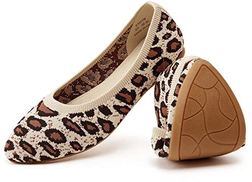 Puxowe Ballerine pour Femme Pointue Tricot Chaussure Confortable Casual Mocassin Sexy Ete Plate Ballet Flat Shoes 36.5 EU Leopard Beige