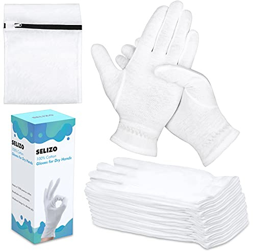 10 Pairs 100% Moisturizing Gloves for Dry Hands Overnight, Selizo 10 Pairs White Cotton Gloves for Women Eczema, Hand Moisturizer Sleeping Spa Gloves for Dry Hands Eczema