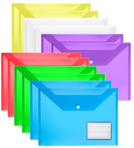 12Pack Plastic Wallets Folders - A4 Plastic Folders Document Folder Wallet Popper Wallets with Label Pocket, Assorted