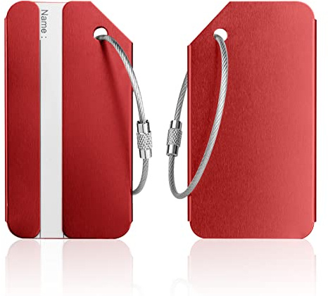 Luggage Tags, 2Pcs Aluminum Alloy Baggage Labels, Suitcase ID Tag Set, Handbag Tag Labels Travel Accessories for Checked Luggage, Hand Luggage and Handbags - Red