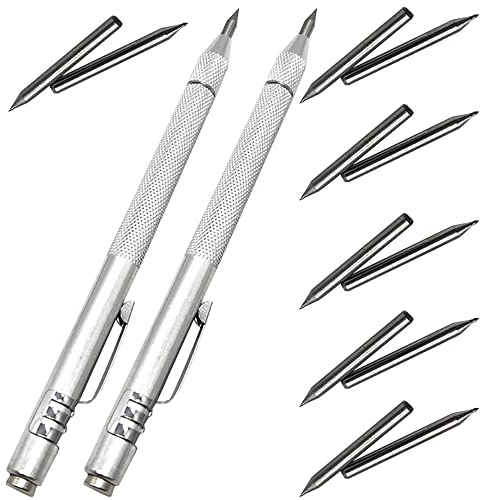 NEPAK 2 Pack Tungsten Carbide Scriber with Magnet,with Extra 12 Replacement Marking Tip,Etching Engraving Pen for Glass/Ceramics/Metal Sheet