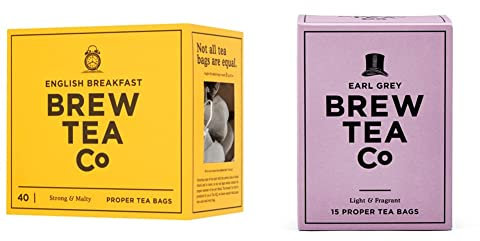 Brew Tea Co - English Breakfast Proper Tea Bags & Earl Grey Whole Leaf Tea Bags - Strong and Malty - 40 & 15 Count Pack