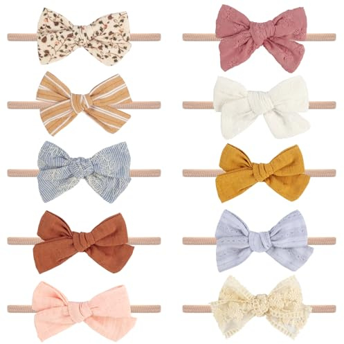 VISBL Baby Girl Headbands and Bows, Newborn Infant Toddler Nylon Hairbands Hair Accessories