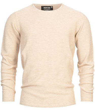 Indicode Herren Loakim Klassischer Strickpullover mit Rundhalsausschnitt | Pullover Herrenpullover Pulli meliert für Männer Vanilla Ice, XXL