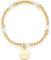 JEWELS BY LEONARDO Armband Mathilde • elastische Arm-Kette aus goldfarbenem Edelstahl • Edelstahl-Perlen, Imitationsperlen und Münzplättchen-Anhänger • 19,5 cm Länge • Geschenk Damen • 024275