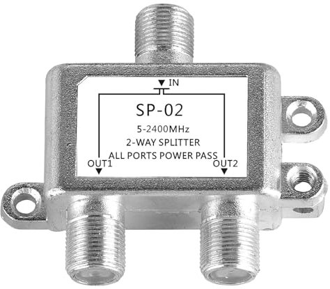 Répartiteur Satellite de Haute Qualité, Répartiteur Satellite 2 Voies Distribution Fiable pour Systèmes Satellite et Câble, Installation Facile avec Connecteurs F et Pince de Mise à la Terre