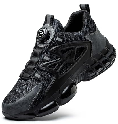 Zapatos de Seguridad para Hombre Mujer Zapatillas Ligeros Calzado Trabajo Comodo Antideslizante con Puntera de Acero Black 38 EU