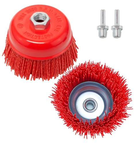 Pilikoll 2 Pezzi Spazzola a Tazza in Nylon Spazzola a Disco Filo in Nylon con Filettatura Interna M14 x 2 Diametro 100 mm Spazzola per Trapano spazzola Abrasiva nylon per Lucidare,Rimuovere la Ruggine