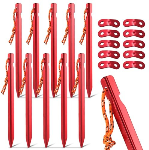 Zeltheringe, 10PCS Camping Heringe 18cm Heavy Duty Aluminium Legierung Zelt-Heringe, Ultraleicht Heringe Sandheringe Zelthaken für Harte Böden, ideal für Garten, Camping, Angeln und Zelten