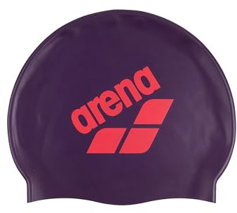 Arena Silikon-Badekappe mit großem Logo, Uni, für Damen und Herren, Fitness, Schwimmer, intensives Training, langlebig, weich, elastisch, Pflaume/helles Korallenrot
