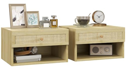 HOMCOM Juego de 2 Mesitas de Noche Flotantes de Pared 40x34x23 cm Natural