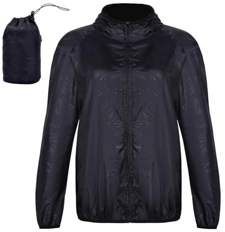 Mayoii Women's Lightweight Waterproof Jacket, Ultrathin Packable Raincoat Rain Jacket Hooded Sun Protection Shirt (UK, Alpha, XL, Regular, Regular, Black)