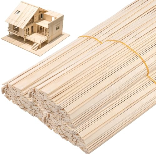 HEIYUET 600 Varillas De Madera De Bambú Para Manualidades, 40 Cm De Largo, Listones De Madera De Bambú Para Modelos, 9 Mm De Ancho X 2 Mm De Grosor