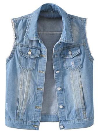 YOUNIFIZ Women’s Cropped Denim Vest Sleeveless Button Down Jean Waistcoat Casual Lapel Collar Denim Jackets with Pockets
