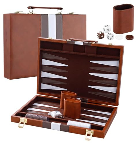 Lotvic Backgammon Set, 11 Genuine Leather Backgammon Board Game with Case, Portable Travel Backgammon Set, Tactical Backgammon Game for Kids Adults Family Party, Since 1795
