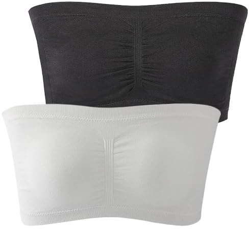 zidiau Sujetador bandeau para mujer, sin tirantes, sin costuras, sin costuras, top de tubo, 2 paquetes, negro, blanco, L